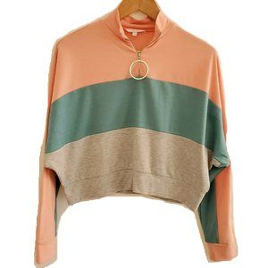 Ivoire Women's Long Sleeve Sweatshirt Color Block Pullover Crop Top Size M/M